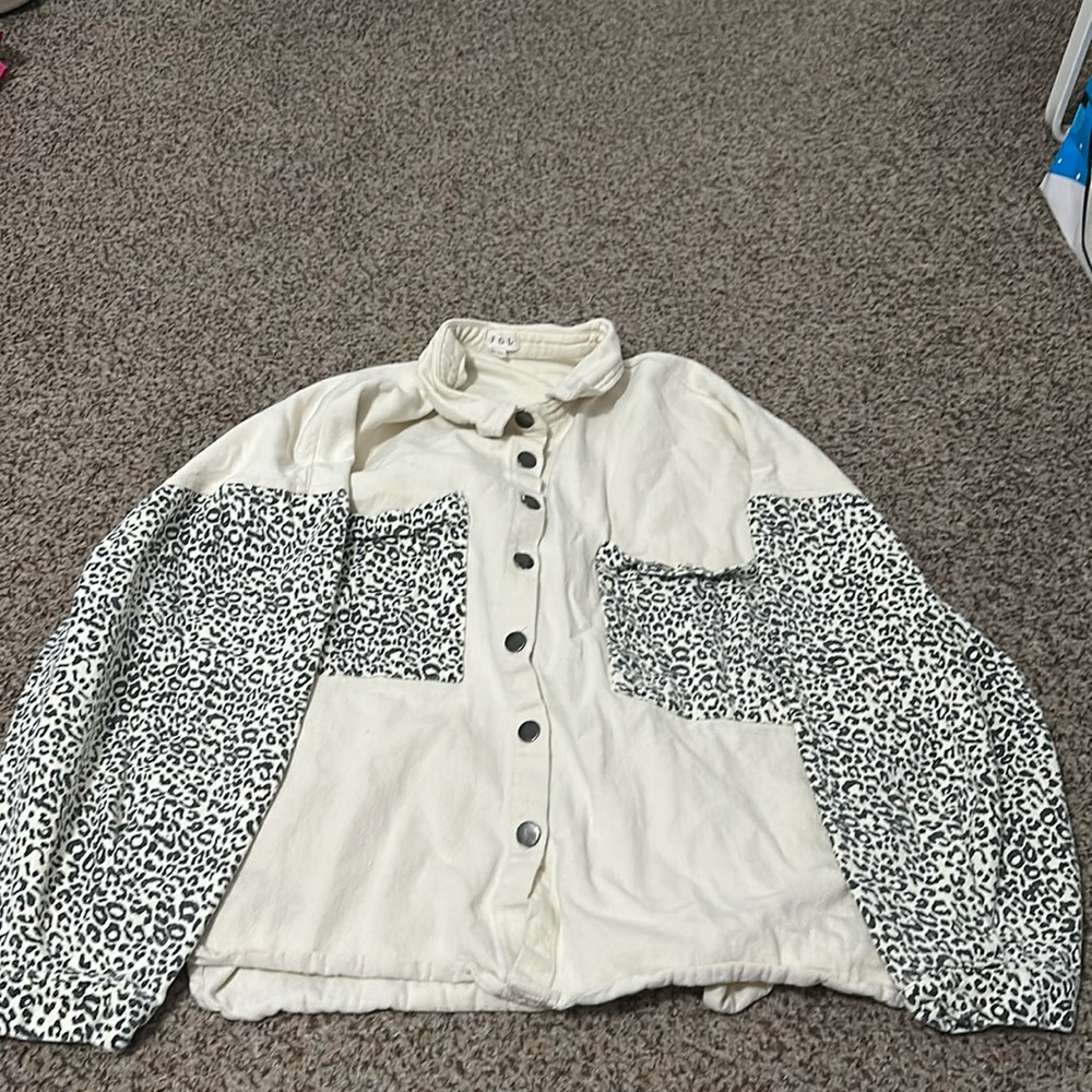 Black leapord print and cream colored button down jacket